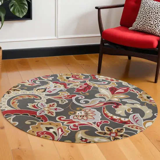 7' Taupe Round Hand Tufted Area Rug With UV Protection Photo 1