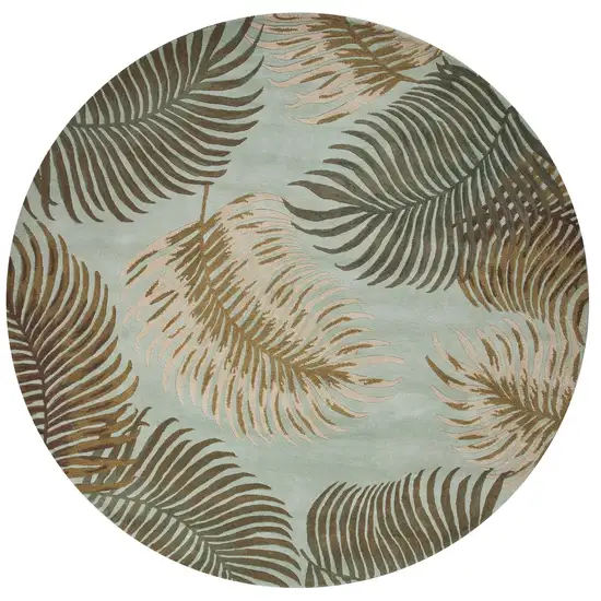 Round Wool Aqua Area Rug Photo 1