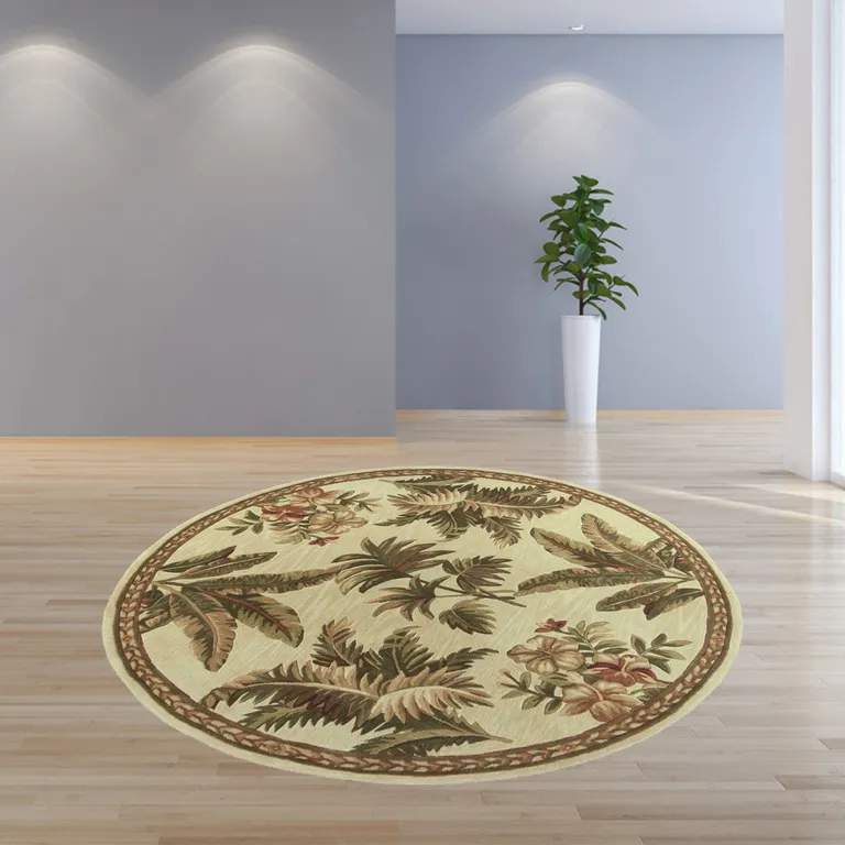 Round  Wool Ivory  Area Rug Photo 4