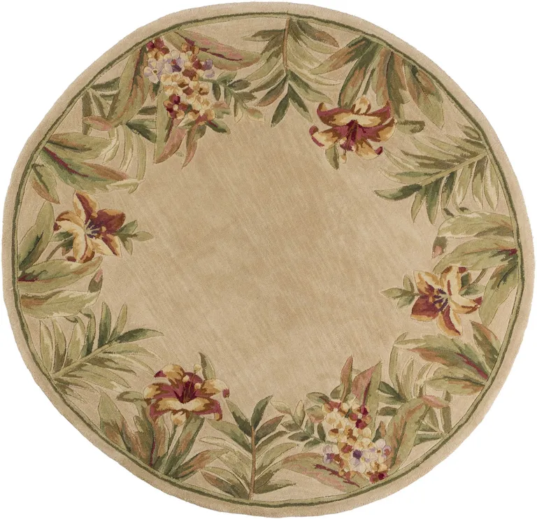 Round  Wool Ivory  Area Rug Photo 1