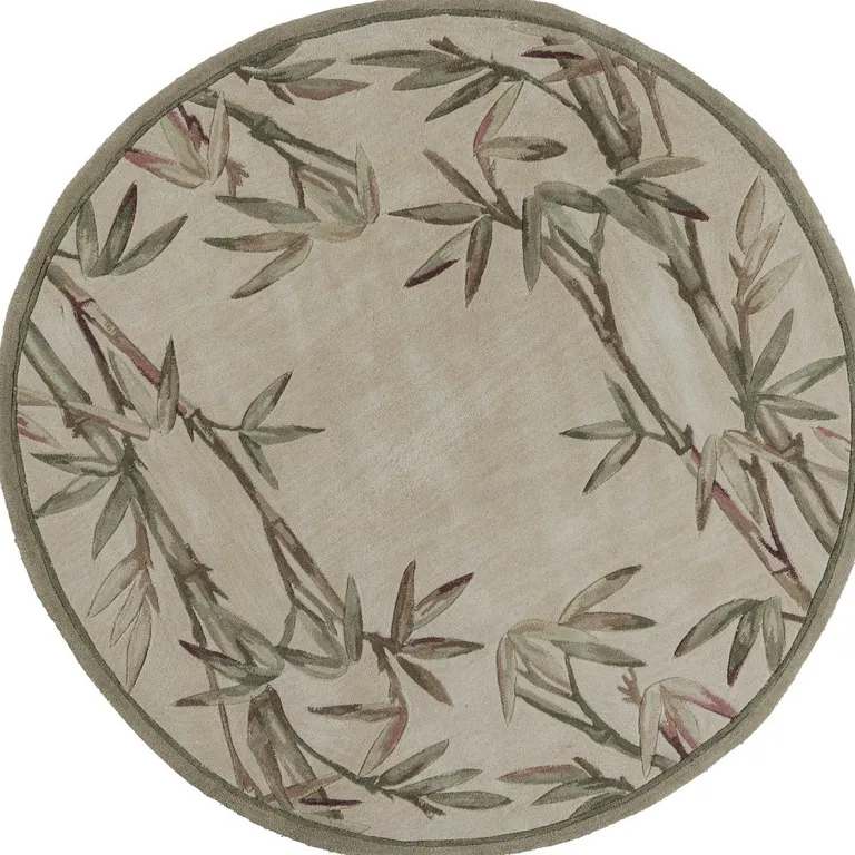 Round Wool Ivory  Area Rug Photo 4