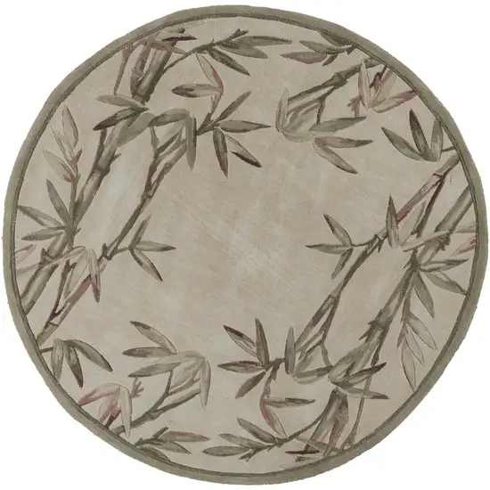 Round Wool Ivory  Area Rug Photo 3