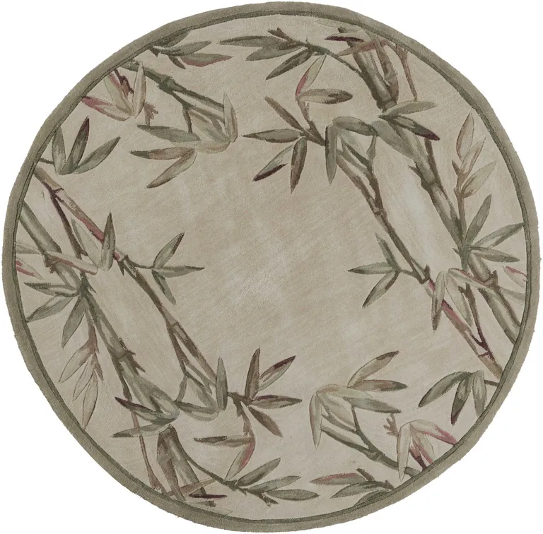 Round Wool Ivory  Area Rug Photo 1