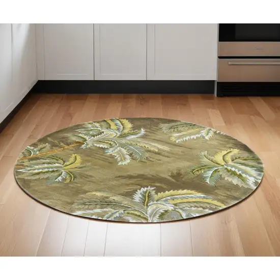 5' Moss Green Round Wool Hand Tufted Area Rug Photo 1