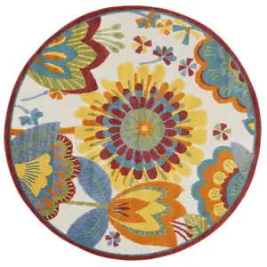 Photo of Round Yellow and Ivory Indoor Outdoor Area Rug