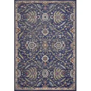 Photo of Royal Blue Machine Woven Floral Traditional Indoor Area Rug