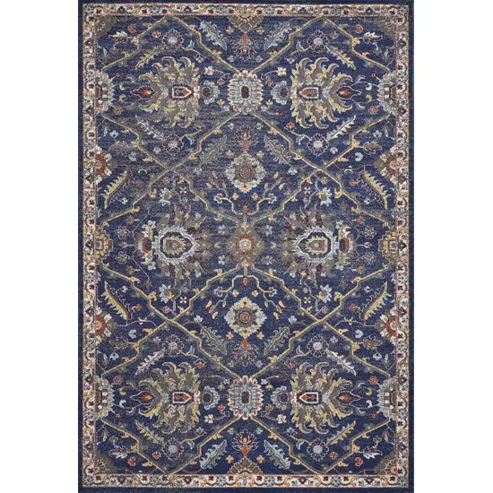 Royal Blue Machine Woven Floral Traditional Indoor Area Rug Photo 1