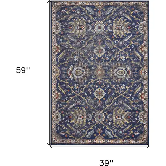 3'X5' Royal Blue Machine Woven Floral Traditional Indoor Area Rug Photo 3