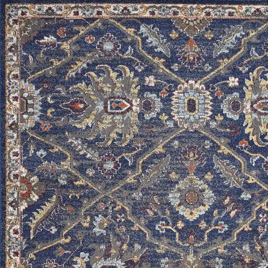 Royal Blue Machine Woven Floral Traditional Indoor Area Rug Photo 3