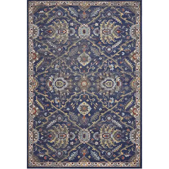 3'X5' Royal Blue Machine Woven Floral Traditional Indoor Area Rug Photo 2