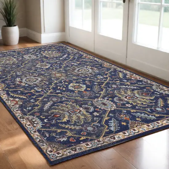 3'X5' Royal Blue Machine Woven Floral Traditional Indoor Area Rug Photo 1