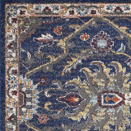 Royal Blue Machine Woven Floral Traditional Indoor Area Rug Photo 2