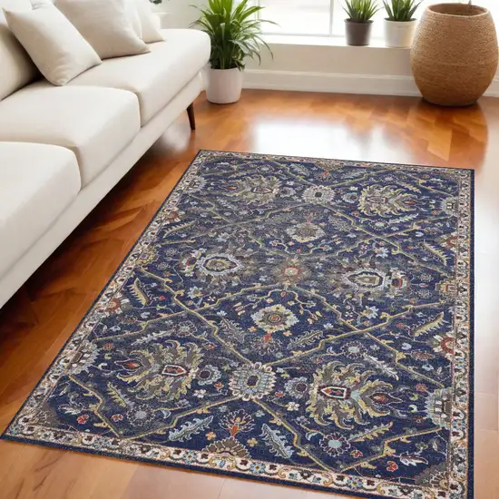 5'X8' Royal Blue Machine Woven Traditional Indoor Area Rug Photo 1