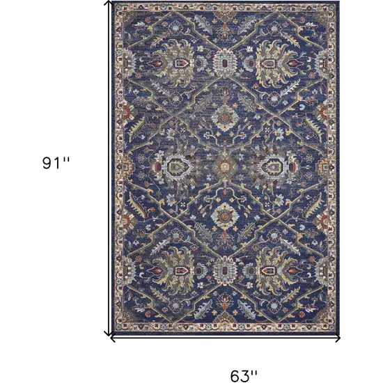 5'X8' Royal Blue Machine Woven Traditional Indoor Area Rug Photo 3