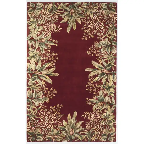 Ruby Red Hand Tufted Bordered Tropical Plants Indoor Area Rug Photo 1