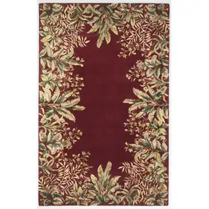 Photo of Ruby Red Hand Tufted Bordered Tropical Plants Indoor Area Rug