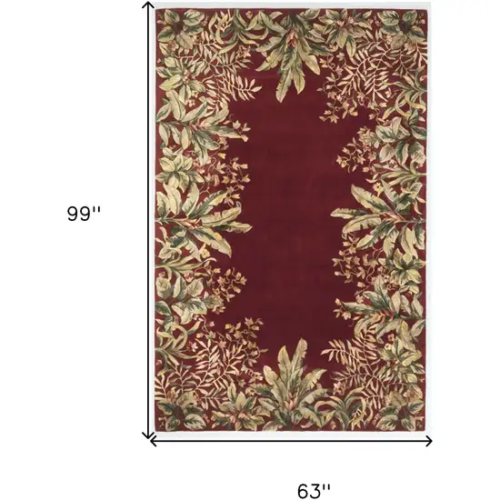 Ruby Red Hand Tufted Bordered Tropical Plants Indoor Area Rug Photo 6