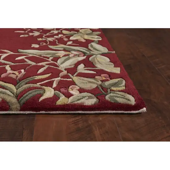 Ruby Red Hand Tufted Bordered Tropical Plants Indoor Area Rug Photo 4