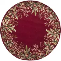 Photo of Ruby Red Hand Tufted Bordered Tropical Plants Round Indoor Area Rug