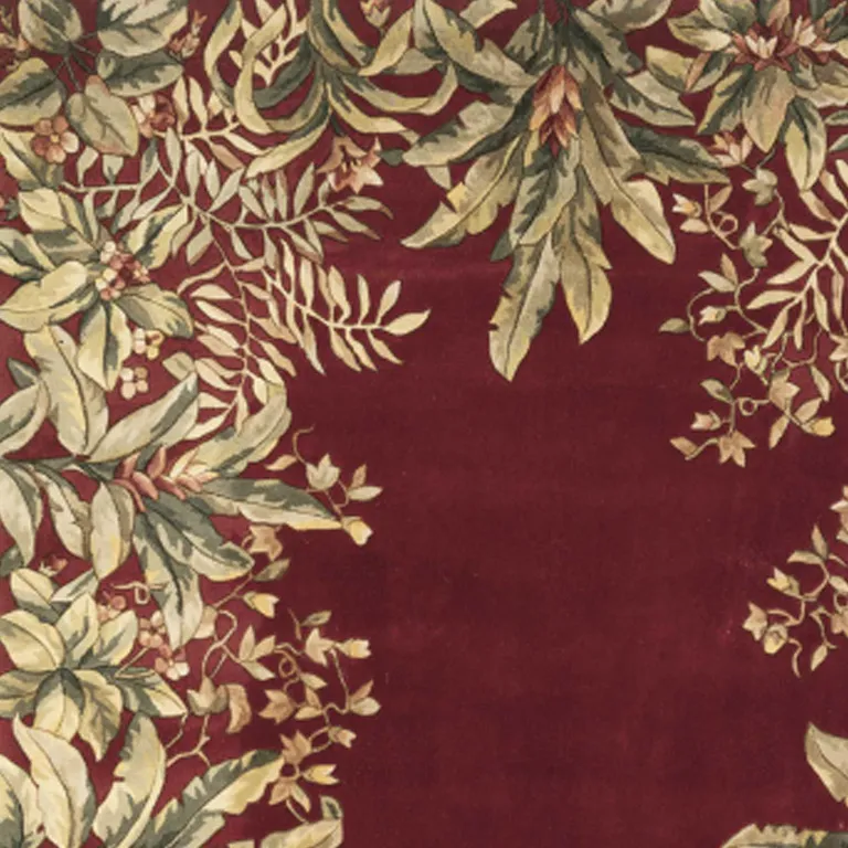 Ruby Tropical Leaves Bordered Wool Indoor Area Rug Photo 3