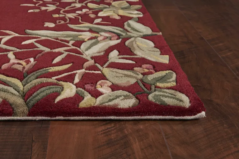 Ruby Tropical Leaves Bordered Wool Indoor Area Rug Photo 4