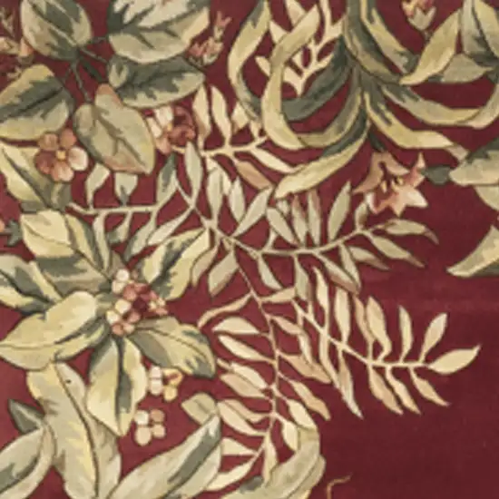 Ruby Tropical Leaves Bordered Wool Indoor Area Rug Photo 2