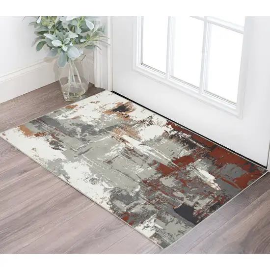 Ivory Gray and Rust Abstract Power Loom Area Rug Photo 1