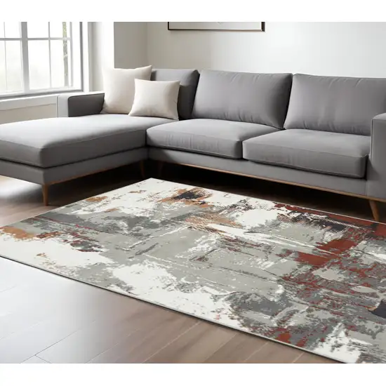 Ivory Gray and Rust Abstract Power Loom Area Rug Photo 1