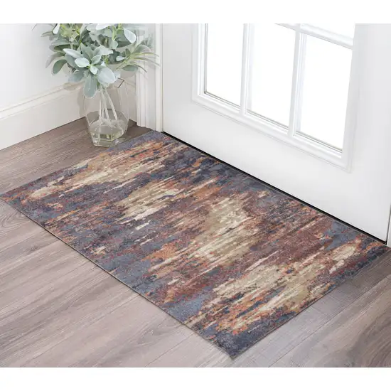 Ivory Rust and Blue Abstract Power Loom Area Rug Photo 1