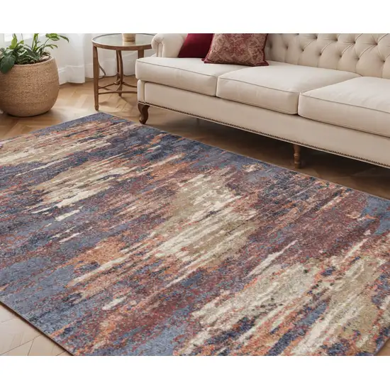 Ivory Rust and Blue Abstract Power Loom Area Rug Photo 1