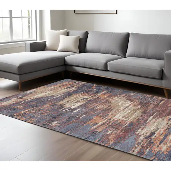 Ivory Rust and Blue Abstract Power Loom Area Rug Photo 1