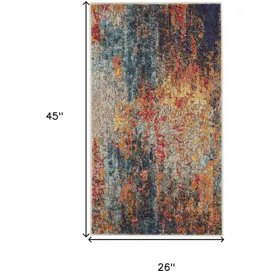 Rust And Blue Abstract Power Loom Non Skid Area Rug Photo 5