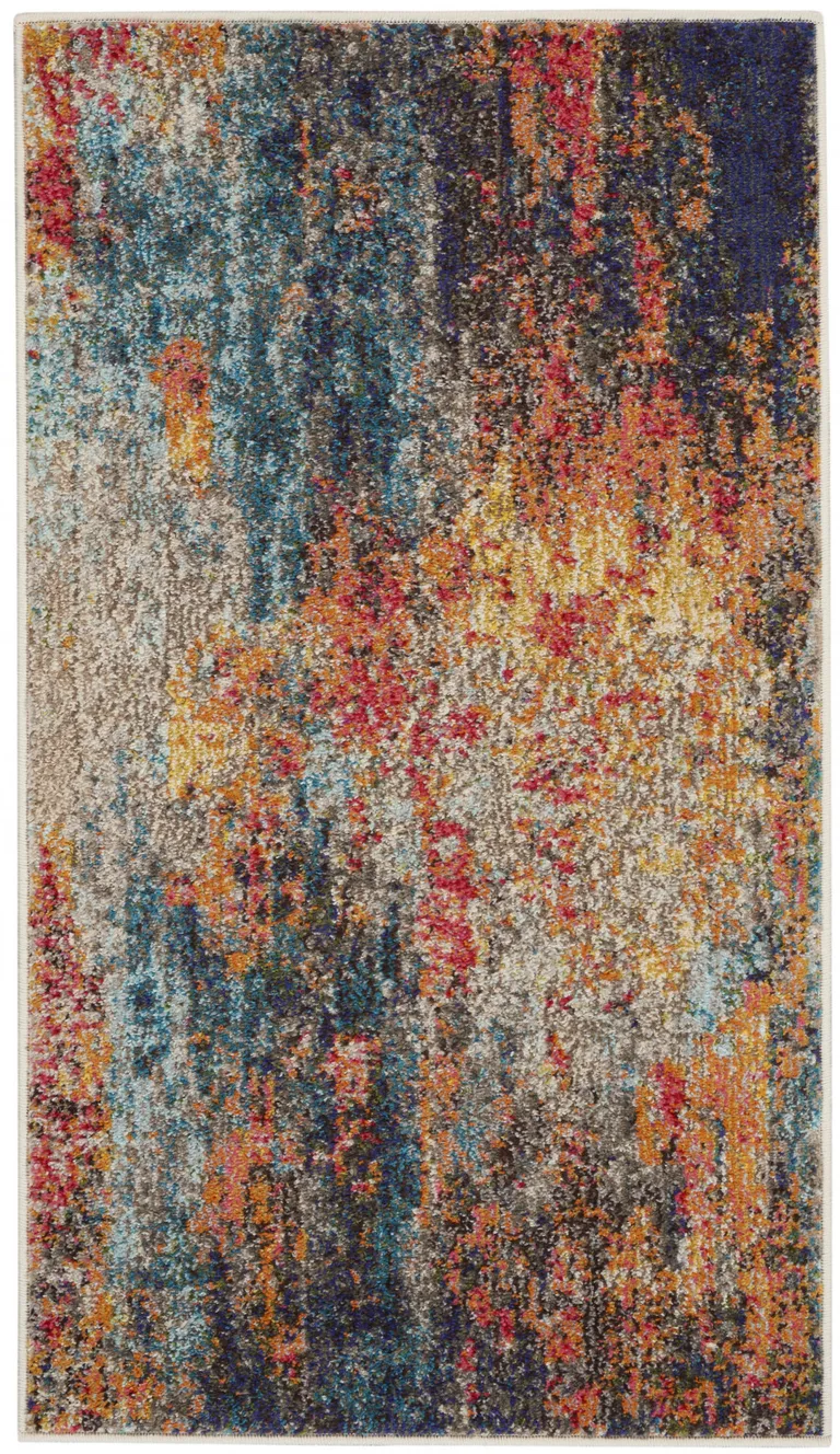 Rust And Blue Abstract Power Loom Non Skid Area Rug Photo 1