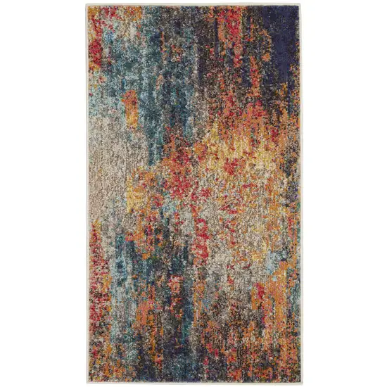 Rust And Blue Abstract Power Loom Non Skid Area Rug Photo 1