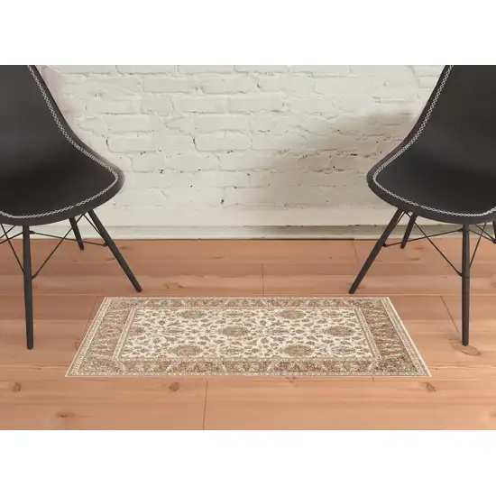 Rust And Ivory Oriental Power Loom Stain Resistant Area Rug With Fringe Photo 2