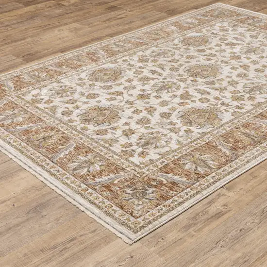 Rust And Ivory Oriental Power Loom Stain Resistant Area Rug With Fringe Photo 6