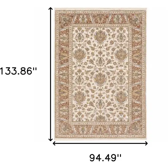 Rust And Ivory Oriental Power Loom Stain Resistant Area Rug With Fringe Photo 3