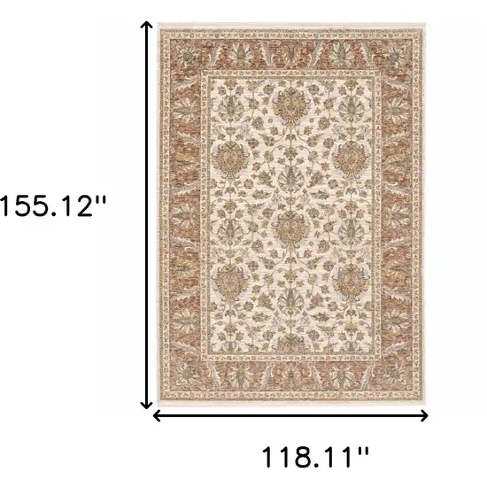 Rust And Ivory Oriental Power Loom Stain Resistant Area Rug With Fringe Photo 3