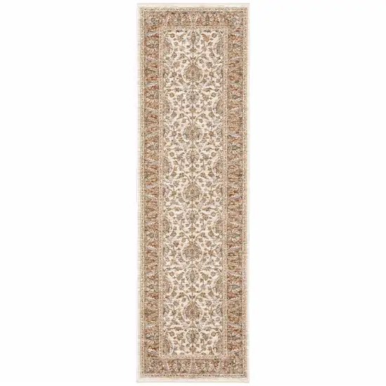 Rust And Ivory Oriental Power Loom Stain Resistant Runner Rug With Fringe Photo 1