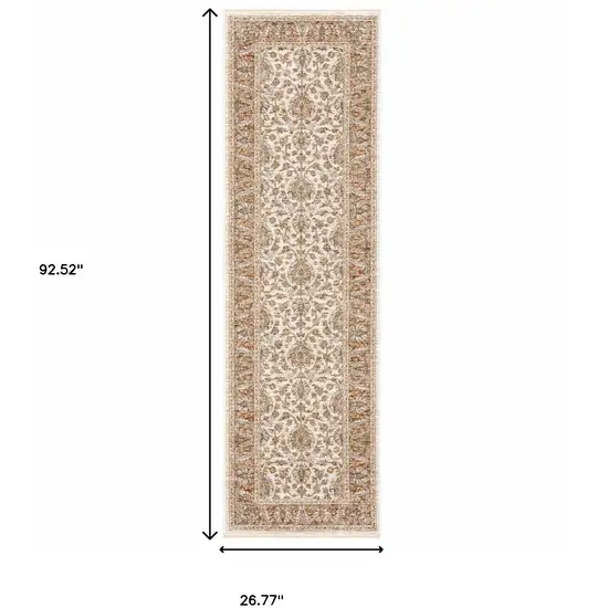 Rust And Ivory Oriental Power Loom Stain Resistant Runner Rug With Fringe Photo 10