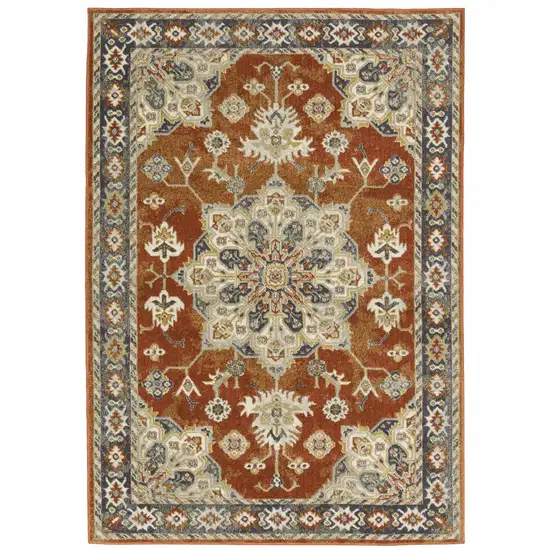 Rust Beige Teal Blue And Gold Oriental Power Loom Stain Resistant Area Rug Photo 1