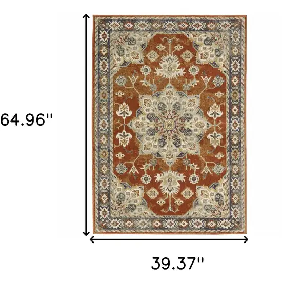 Rust Beige Teal Blue And Gold Oriental Power Loom Stain Resistant Area Rug Photo 10