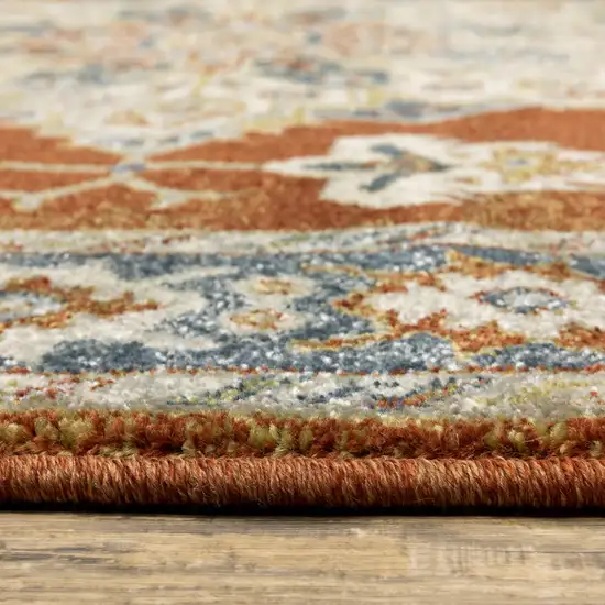 Rust Beige Teal Blue And Gold Oriental Power Loom Stain Resistant Area Rug Photo 9