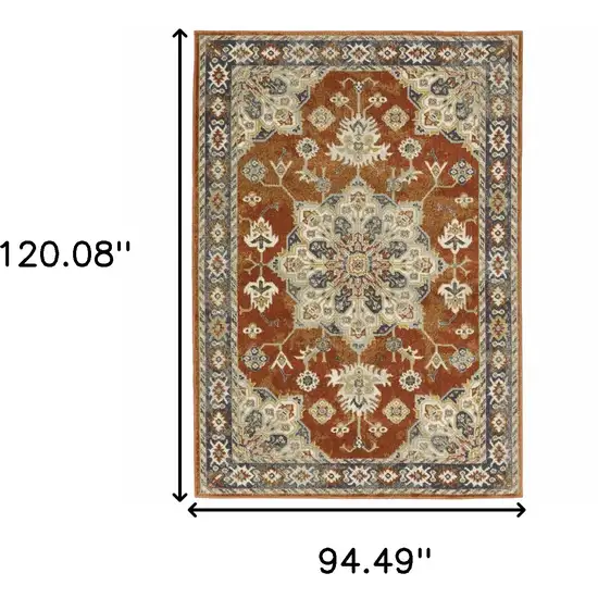 Rust Beige Teal Blue And Gold Oriental Power Loom Stain Resistant Area Rug Photo 10