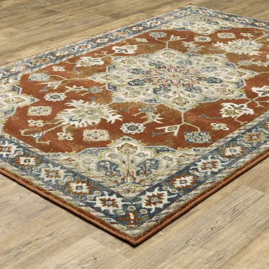 Rust Beige Teal Blue And Gold Oriental Power Loom Stain Resistant Area Rug Photo 5