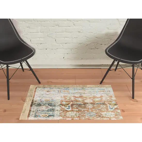 Rust Blue Ivory And Gold Oriental Printed Stain Resistant Non Skid Area Rug Photo 3