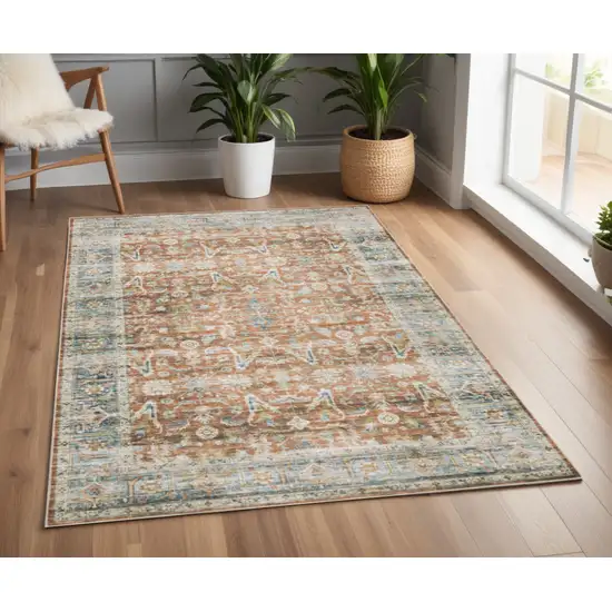 Blue and Ivory Oriental Non Skid Area Rug Photo 1