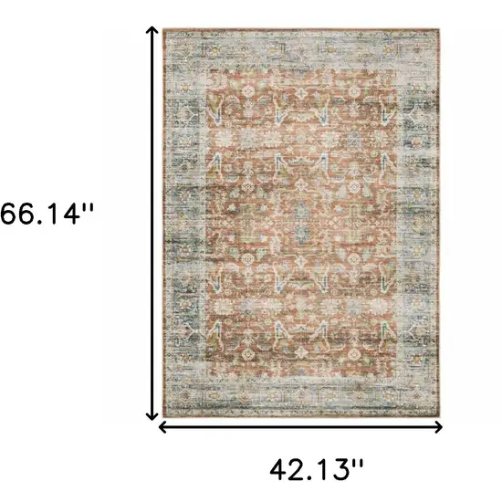 Rust Blue Ivory And Gold Oriental Printed Stain Resistant Non Skid Area Rug Photo 9