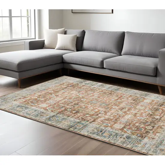 Blue and Ivory Oriental Non Skid Area Rug Photo 1