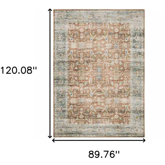 Rust Blue Ivory And Gold Oriental Printed Stain Resistant Non Skid Area Rug Photo 9